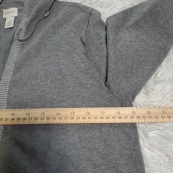 Chicos Zenergy Full Zip Jacket Womens Size 1 Small Hooded Cashmere Blend Grey - Picture 10 of 11